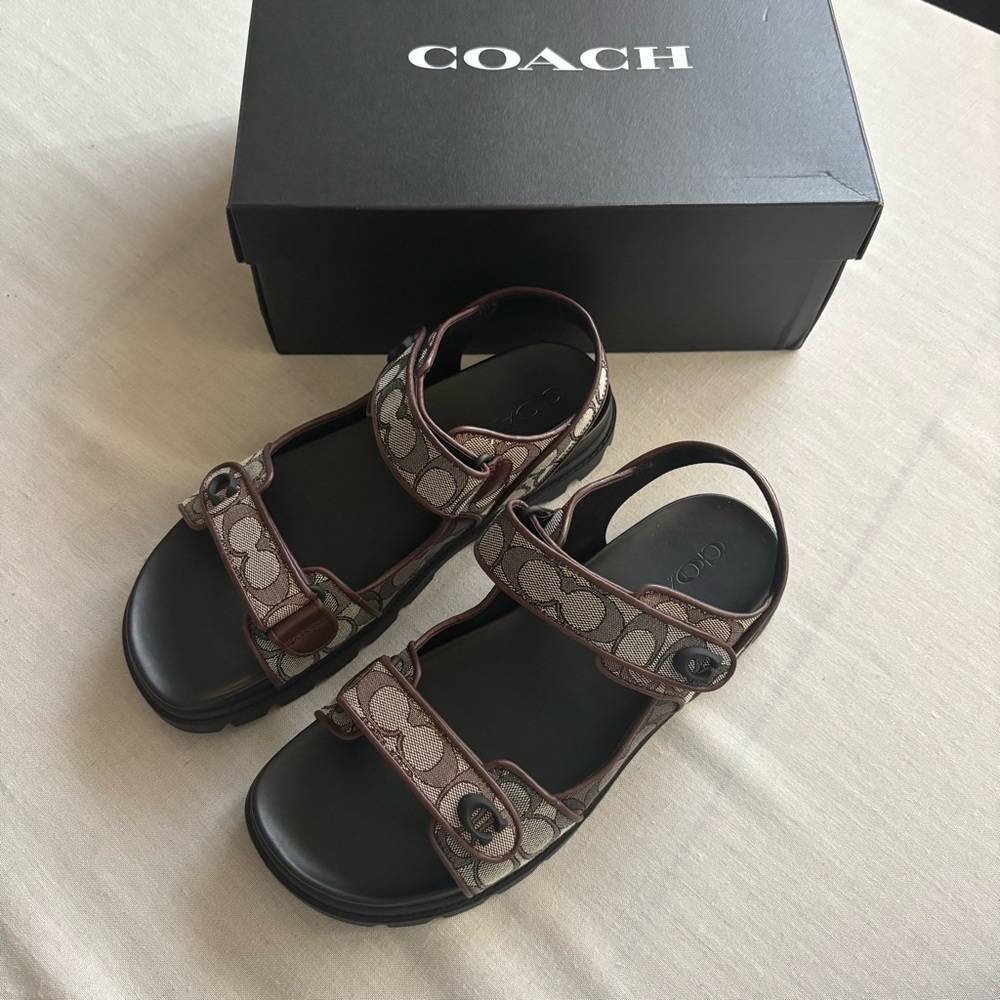 NEW Coach Signature Jacquard Platform Sandals Brown Men’s 12 | Streetwear